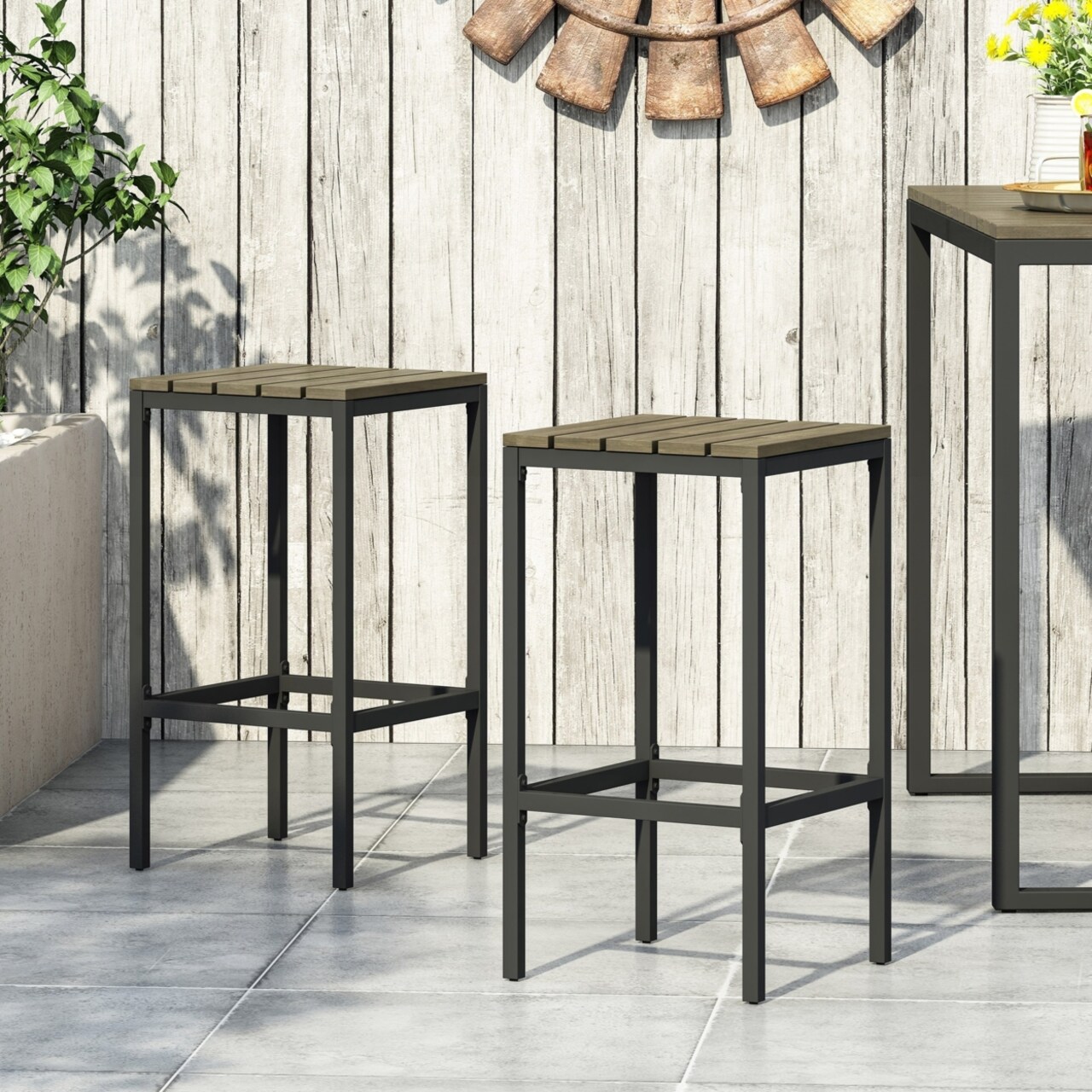 GDFStudio Arath Outdoor Modern Industrial Acacia Wood Bar Stools (Set of 2)